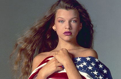Milla Jovovich wrapped in the American Flag by Peter Duke ©2013 All Rights Reserved